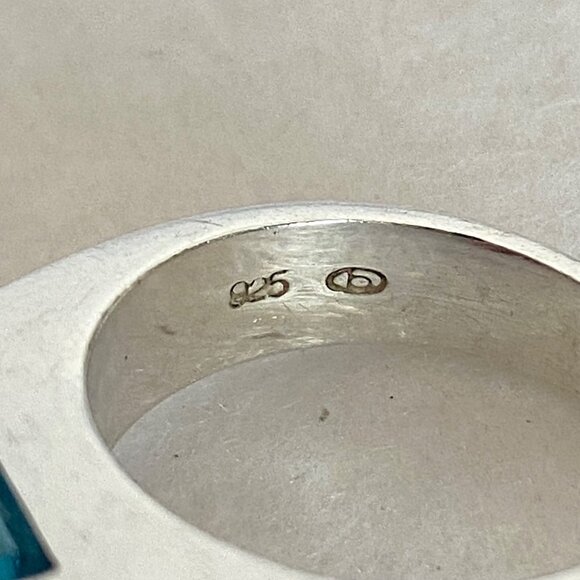 Sterling Silver 925 Horizontal Emerald Cut Blue Topaz Wide Band Ring Sz 7.75 - Picture 8 of 16